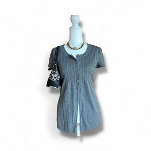 Women's‎ Gray Knit Cardigan Top S Cottagecore Coquette Academia Layering Chic